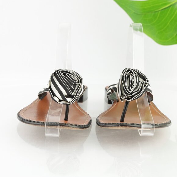 Talbots Womens Sandals Size 9 Black White Crossgrain Ribbon Thong Flip Flops - Picture 3 of 13